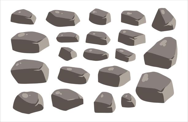 Stone boulder. Granite debris and cobble. Pile of rubble rock block. Natural solid cracked mineral. Big mountain geology material. Heap of broken gravel