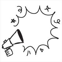 Loudspeaker doodle drawing. Sketch media propaganda. Marketing megaphone announce or broadcast. Emergency speaker. Cartoon loud alert warning vector