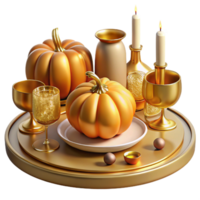 wonderful modern Golden Thanksgiving Table Setting Cutout Transparent Background authentic png