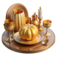 magnificent artistic Golden Thanksgiving Table Setting Cutout Transparent Background professional png