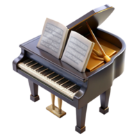 impressive rustic Grand Piano with Sheet Music Transparent Background 4K png