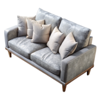 elegant abstract Gray Sofa with White Cushions Transparent Background professional png