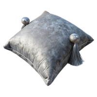 dramatic modern Gray Velvet Cushion with Tassels Isolated Element authentic png