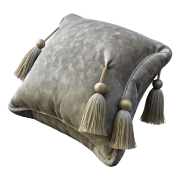 impressionante artístico cinzento veludo almofada com borlas isolado elemento detalhado png