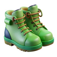 impressive creative Green Hiking Boots Side View Isolated on Transparent Background high resolution png