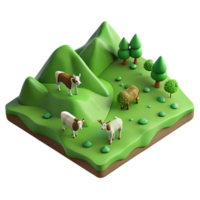 beautiful minimalist Green Hillside with Grazing Cattle Aerial View Cutout high resolution png