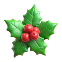 serene modern Green Holly Sprig with Red Berries Isolated Element 4K png
