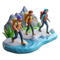 wonderful creative Group of Hikers Crossing Mountain Stream Transparent Background authentic png