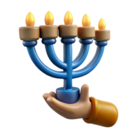 stunning traditional Hand Holding Lit Hanukkah Menorah Nine Branches Isolated Element high resolution png
