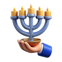 elegant minimalist Hand Holding Lit Hanukkah Menorah Nine Branches Isolated Element 4K png