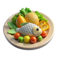 serene vintage Healthy Dinner Plate with Fish and Vegetables authentic png