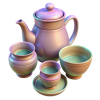 magnificent traditional Herbal Teapot and Cups Transparent Background high resolution png