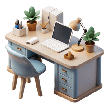 extraordinário minimalista casa escritório escrivaninha com computador portátil e luminária isolado profissional png