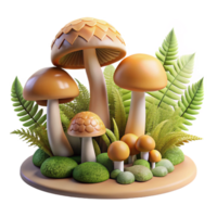 magnificent contemporary Isolated Forest with Mushrooms and Ferns Transparent Background professional png