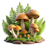 dramatic creative Isolated Forest with Mushrooms and Ferns Transparent Background high quality png