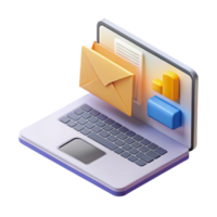 dramatic rustic Isometric Laptop with Email Marketing Dashboard Transparent 4K png