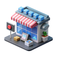 serene classic Isometric Retail Store with Digital Marketing Displays Transparent detailed png