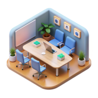 impressive minimalist Isometric Startup Conference Room Transparent Background detailed png