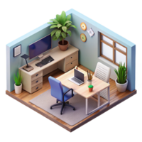 elegant contemporary Isometric Startup Office Interior Transparent Background high resolution png