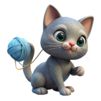 dramatic rustic Kitten Playing with Yarn Ball Transparent Background detailed png