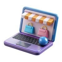serene artistic Laptop with Online Shopping Website Isolated on Transparent Background high quality png