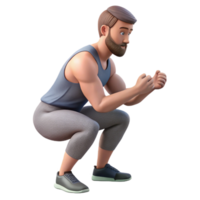 impressive rustic Man Doing Squats Side View Isolated Cutout 4K png