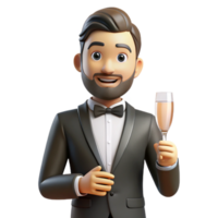 beautiful creative Man in Tuxedo Holding Champagne Flute Isolated Element high resolution png