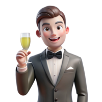 impressive traditional Man in Tuxedo Raising Toast Isolated Element original png