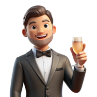 stunning abstract Man in Tuxedo Raising Toast Isolated Element original png