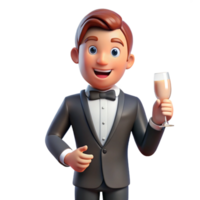 vibrant minimalist Man in Tuxedo Raising Toast Isolated Element original png