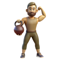stunning artistic Man Lifting Kettlebell Front View Isolated high quality png