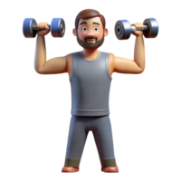 vibrant minimalist Man Lifting Dumbbells Overhead Front View Cutout Transparent Background high resolution png