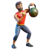 serene rustic Man Lifting Kettlebell Side View Cutout 4K png
