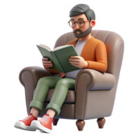 magnificent rustic Man Reading Book in Armchair Isolated high resolution png