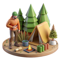 extraordinary artistic Man Setting Up Campsite in Forest Isolated 4K png