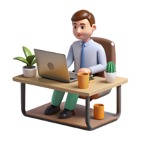 serene artistic Man Using Laptop at Desk Top View Cutout authentic png