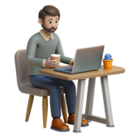 serene classic Man Working on Laptop in Cafe Isolated authentic png
