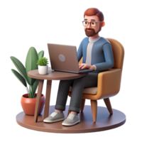 stunning minimalist Man Working on Laptop in Cafe Isolated high quality png