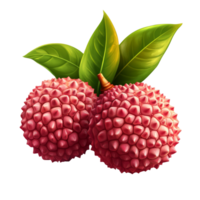 Fresh lychee fruit with vibrant leaves against a clean transparent background, showcasing the tropical delight, lychee tropical fruit with leaves on transparent background png
