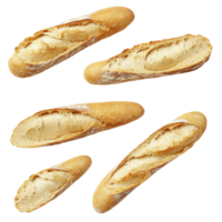 Different angles of sliced baguette pieces isolated on a transparent background for culinary presentation, Different angle of sliced baguette isolated png
