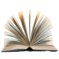 An abstract view of an open book with turning pages showcasing creativity and imagination in a minimalist setting, Open book with abstract turning pages isolated on transparent background png