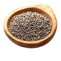Chia seeds in a wooden bowl highlighting their natural texture and color against a transparent background for culinary uses, Chia seeds isolated Stock Photo png