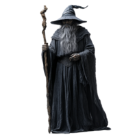 A mysterious sorcerer stands alone with a staff against a clean transparent background, exuding an aura of dark magic, Scary Sorcerer Isolated on transparent background png