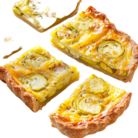 Delicious leek quiche slices served on a transparent background for a fresh culinary experience, Leek Quiche Slices on transparent background png