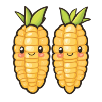 Cute kawaii style corn characters with smiling faces on a clean transparent background perfect for cheerful designs, Kawaiistyle cute two corn on a transparent background png