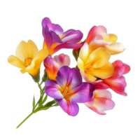 Vibrant freesia bouquet in various colors isolated on a transparent background for a fresh floral display, vibrant freesia in style, isolated on a transparent background for design layouts png