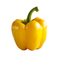 A vibrant yellow bell pepper showcasing its smooth skin and rich color against a clean transparent background, yellow pepper full depth of field on transparent background png