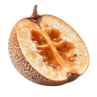 Halved santol fruit showcasing its unique texture and color on a clean transparent background, half santol fruit isolated on transparent background png