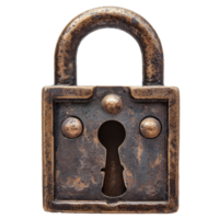 Antique padlock and key isolated on a transparent background, showcasing vintage design and craftsmanship, Lock with key isolated png