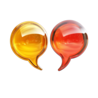 Glossy orange and red speech bubbles on a clean transparent background for vibrant communication design, two glossy speech bubble isolated on transparent background png